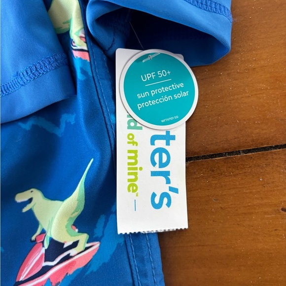 NWT boys Carter's Blue Dinosaur Swim Trunks Set 2T long sleeve shirt and shorts - Picture 3 of 7